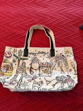 Brighton Cream Canvas Holiday Print Tote with Multicolor Accents
